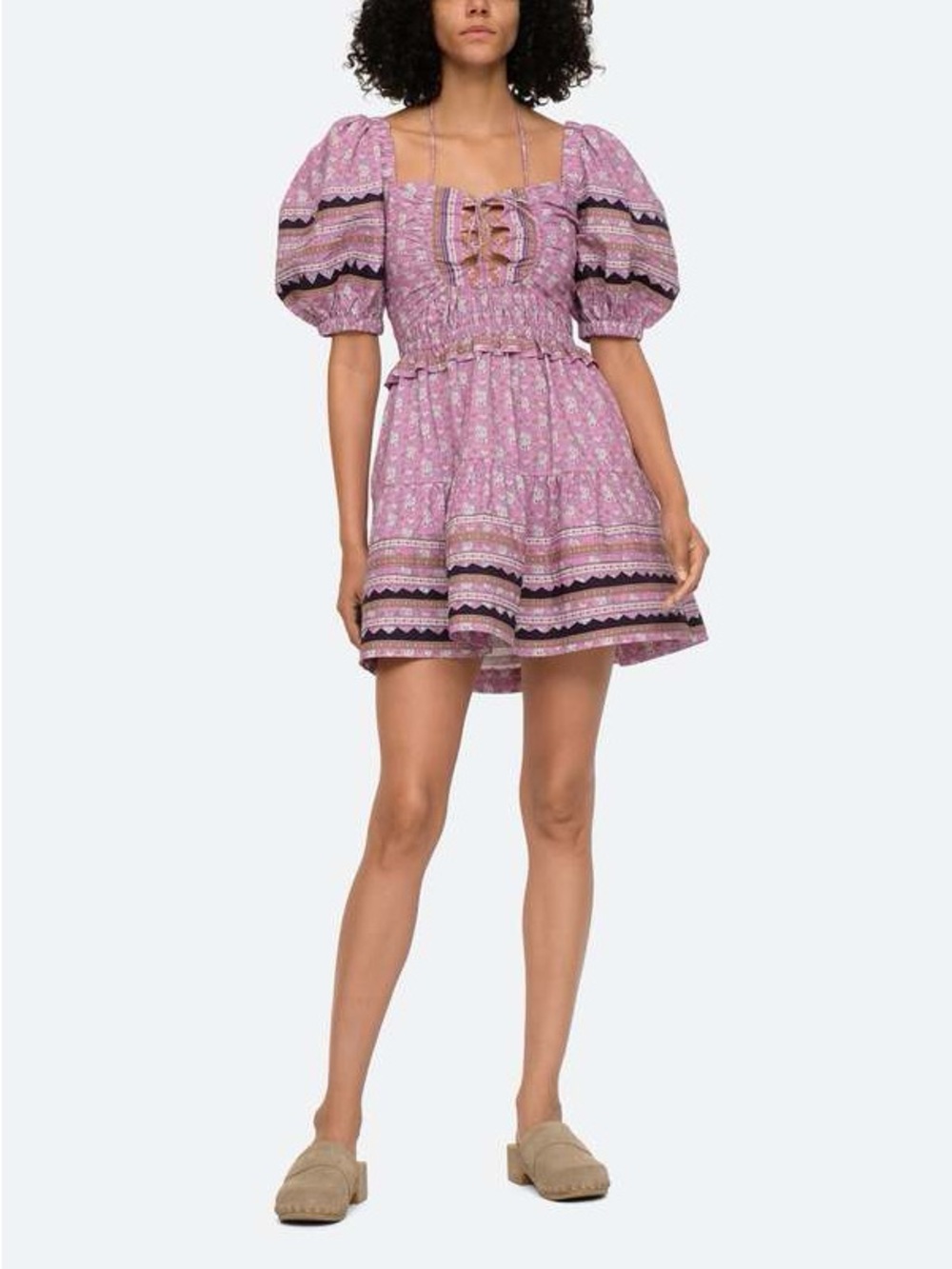 Sea NY Perry Mini Frilly Tiered Cotton Dress Lilac Purple Size XXS
